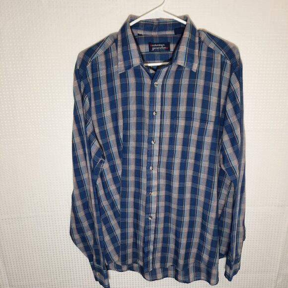 Vintage Saturdays Generation 17/35 Blue Plaid Shirt Korea 80s Poly Cotton Blend - Picture 1 of 6